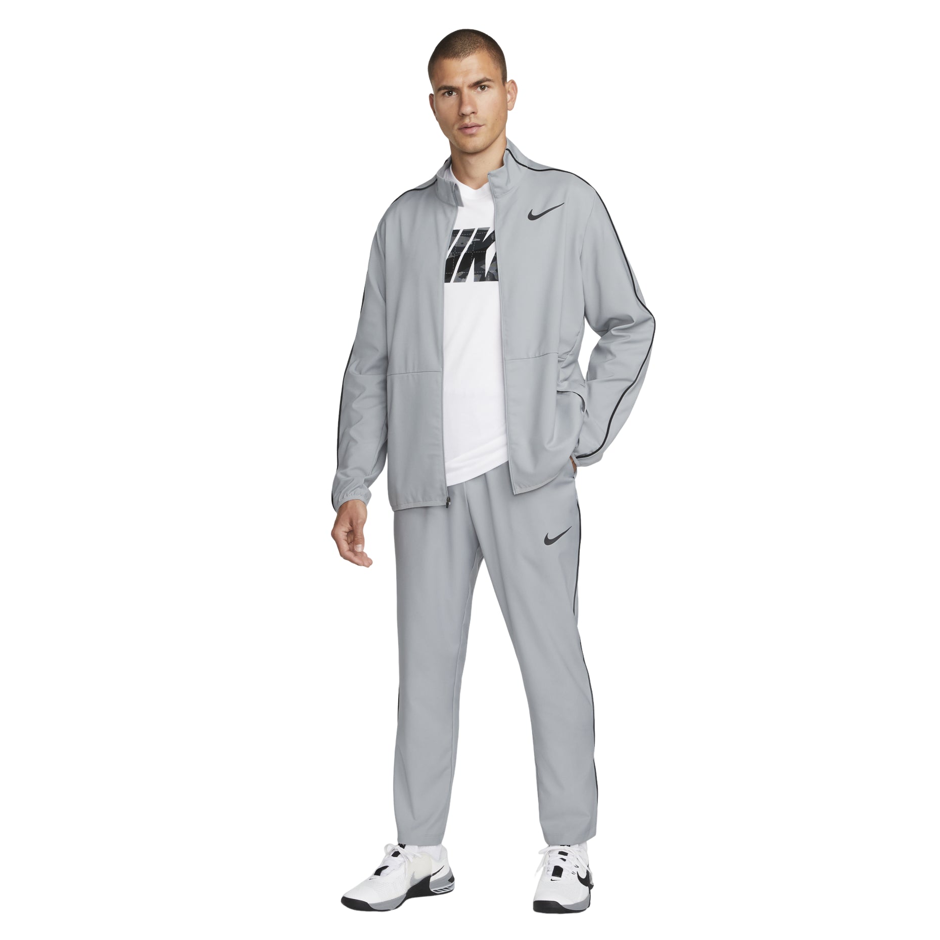 Men's Dri-FIT Solid Color Logo Straight Breathable Sports Pants/Trousers/Joggers Gray