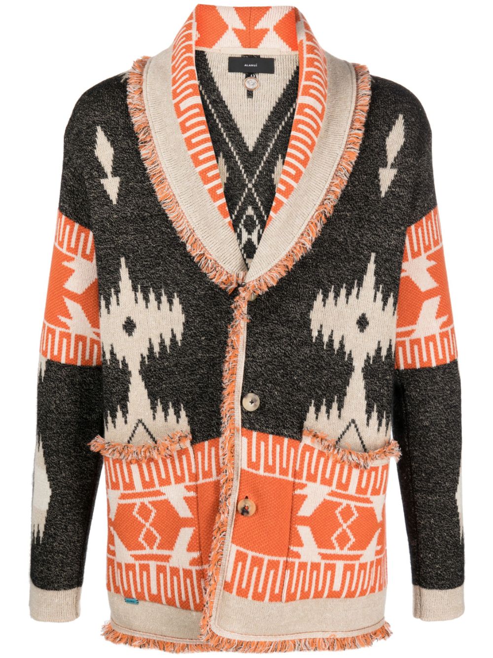 Icon jacquard V-neck cardigan - Black