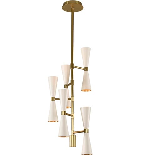 Milo 10-Light Mid-Century Modern Chandelier in White and Vintage Bra