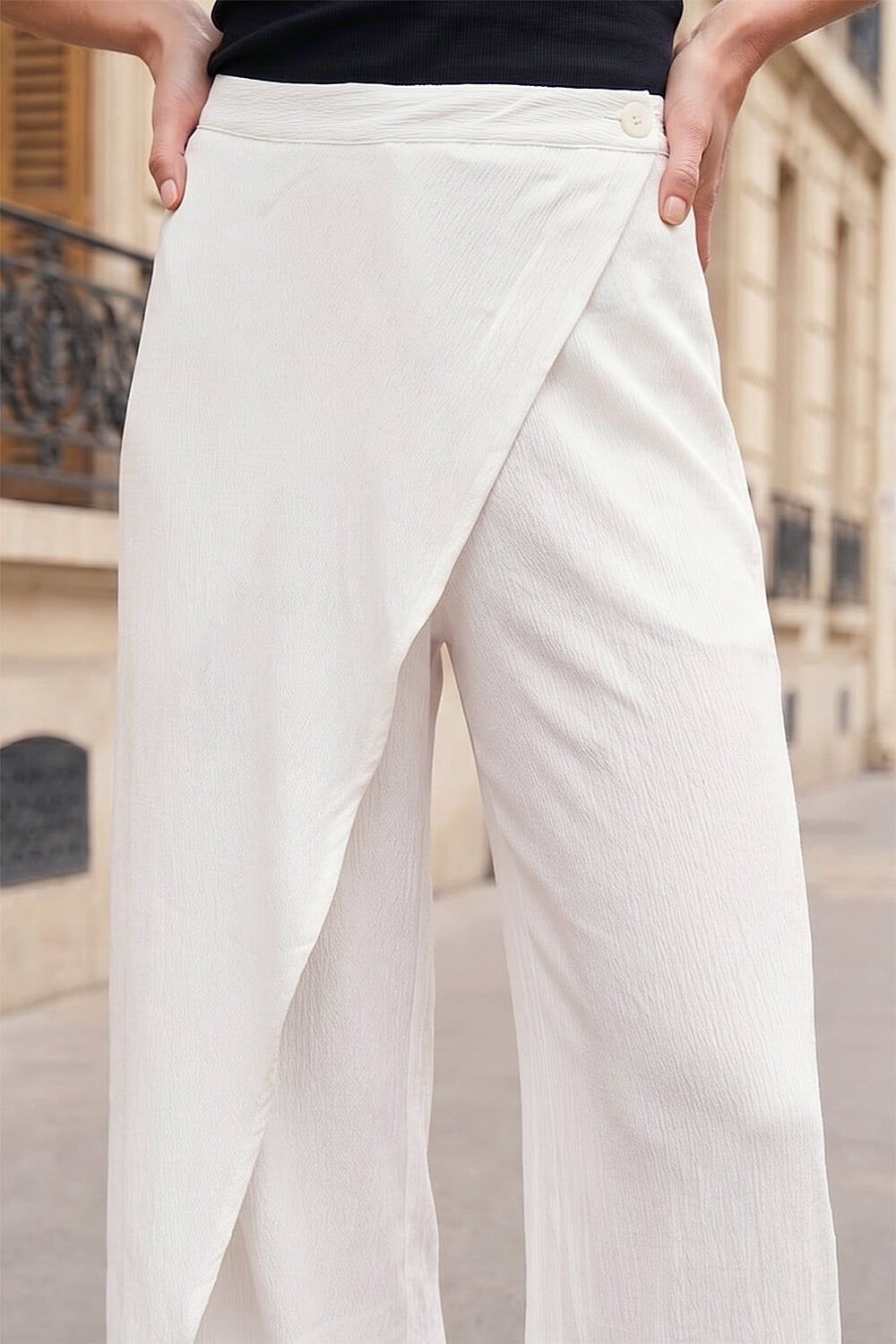 Roman Women's Petite Wrap Front Trouser in White