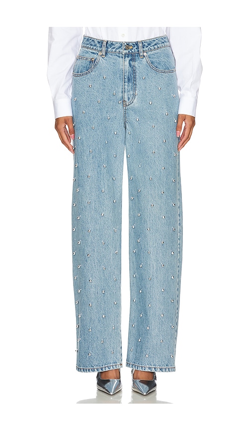 LEJE Bubble Embroidered Straight Leg Jeans in Blue. M. Also in