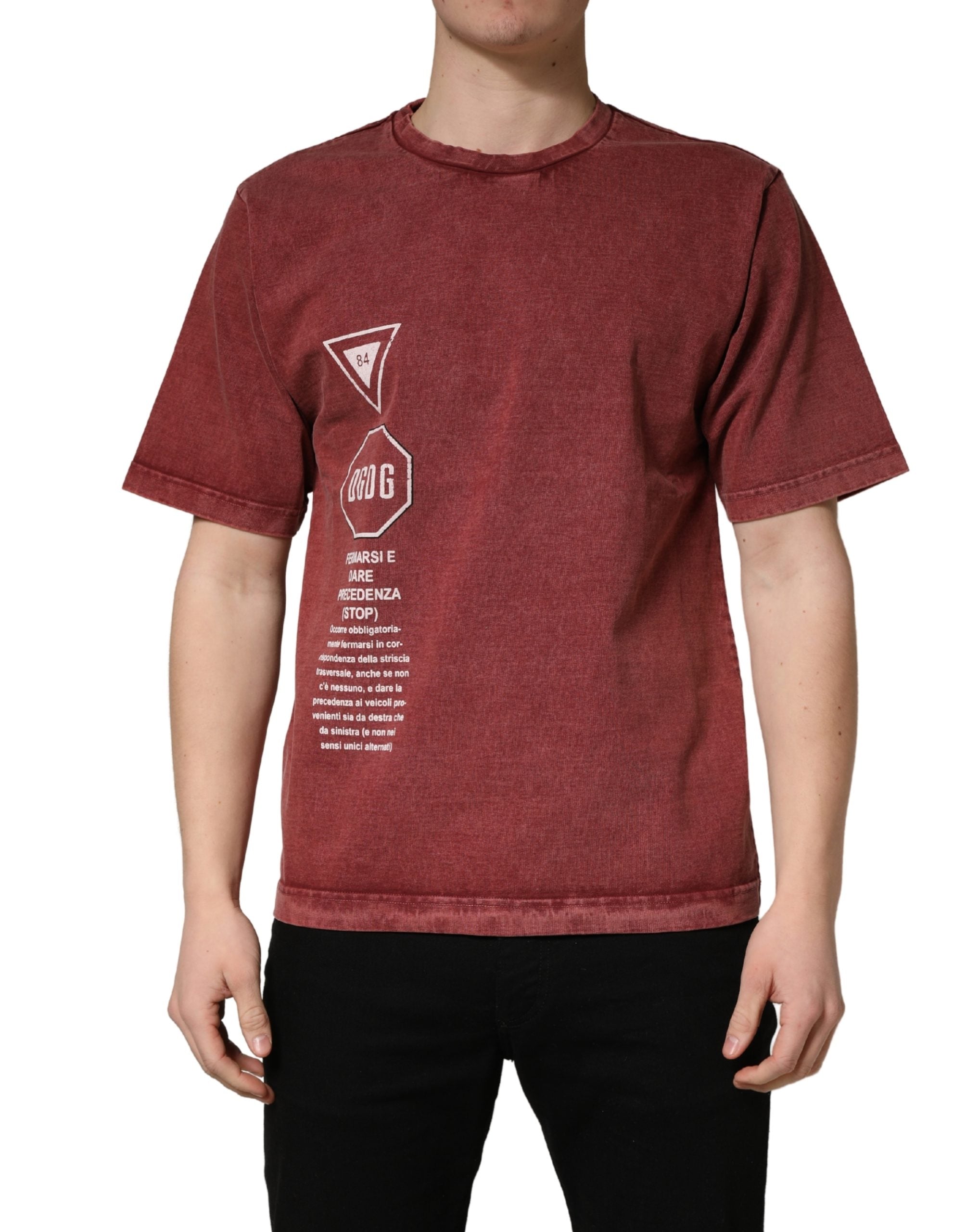 Print Cotton T-Shirt — Maroon