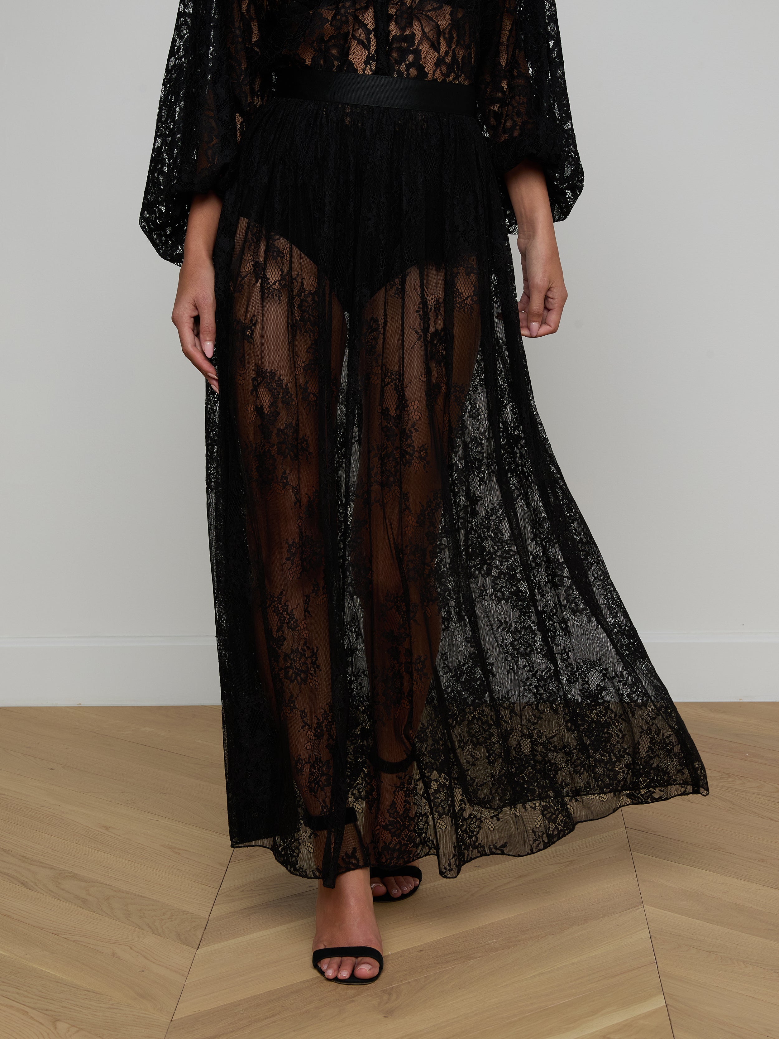 Alona Lace Maxi Skirt In Black