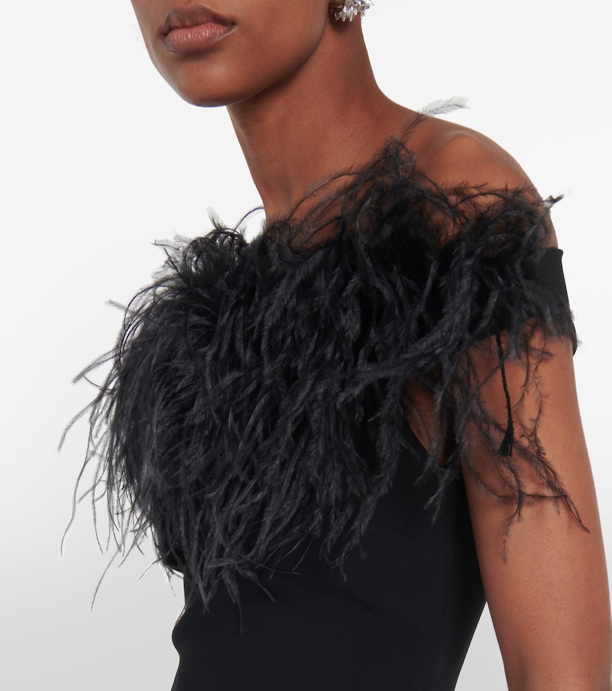 Feather-trimmed off-shoulder minidress