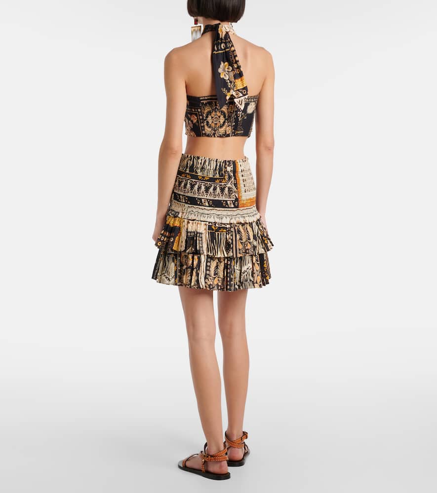 Naomi shirred printed cotton miniskirt