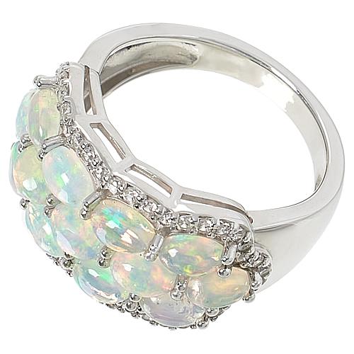 Colleen Lopez 3-Row Gemstone and White Zircon Scalloped Ring - White Ethiopian Opal