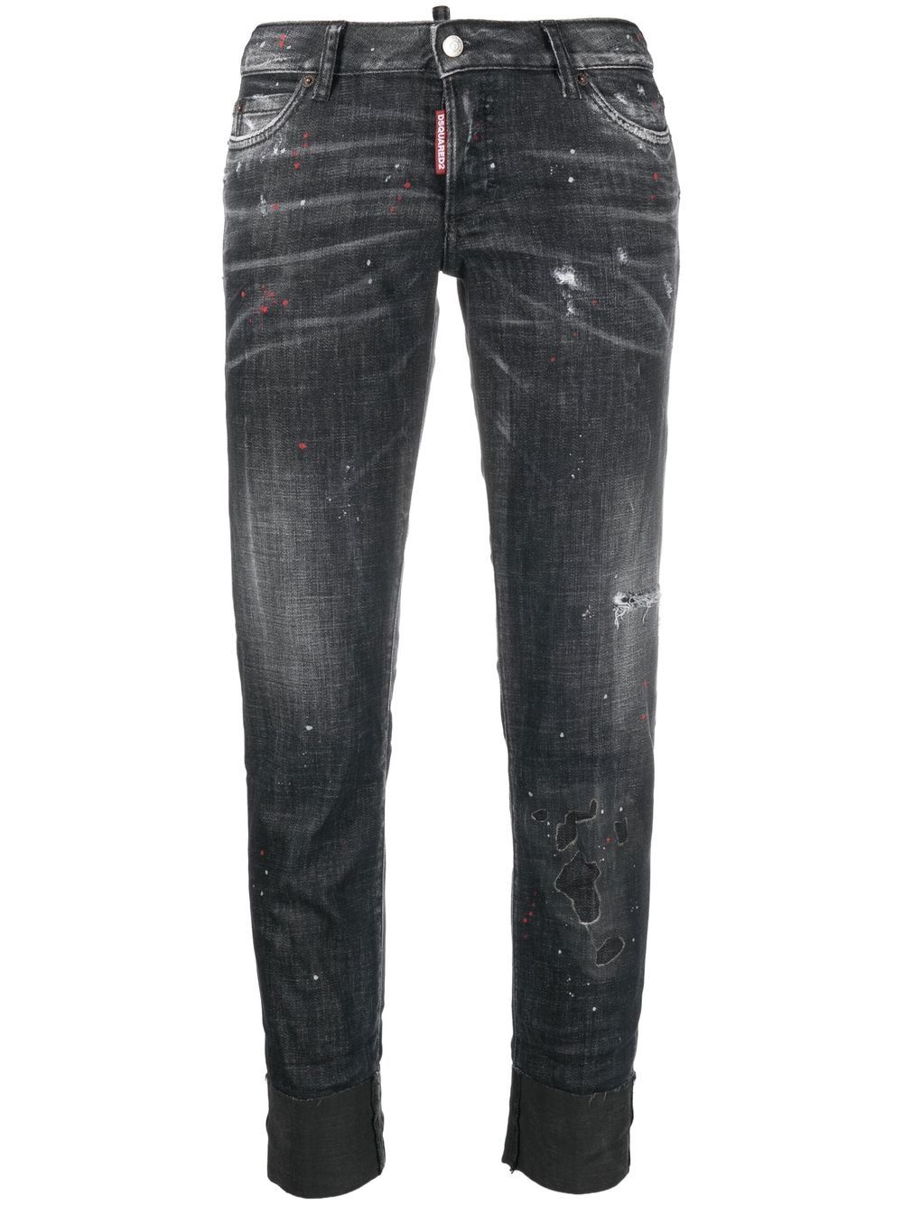Splatter-detailed cropped jeans - Black