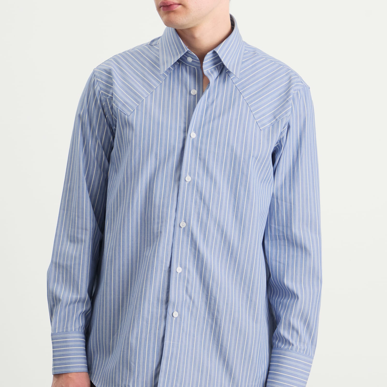 Men's Western Business Shirt Blue Static Stripe