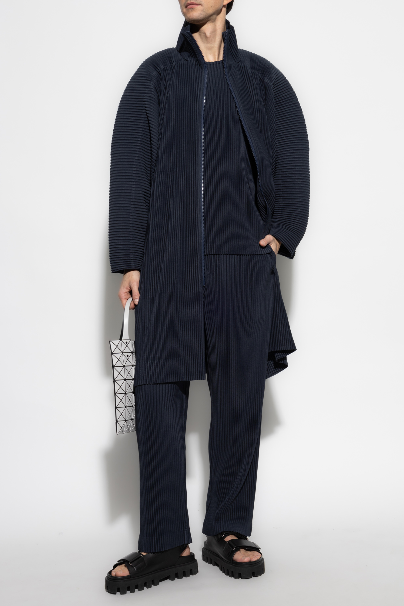 Pleated Coat, Men's, Navy Blue