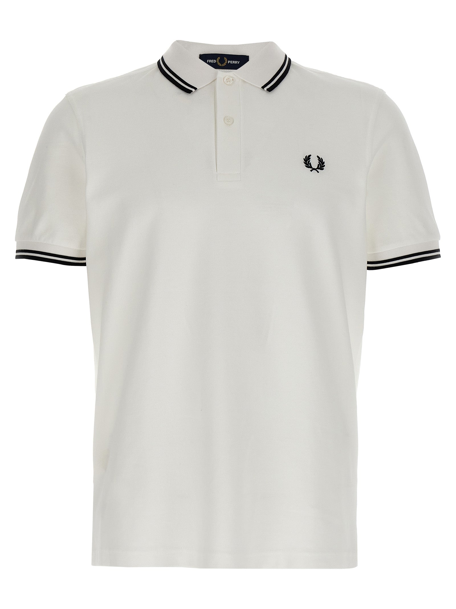 Striped Collar Cotton Piqué Polo Shirt — White