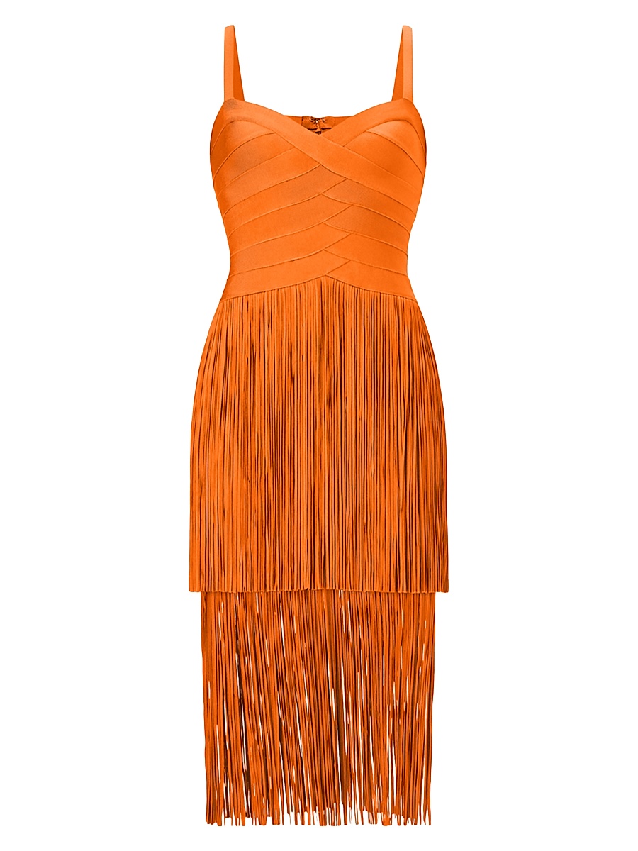 Women's The Georgia Bandage Fringed Tiered Midi-Dress - Sunset