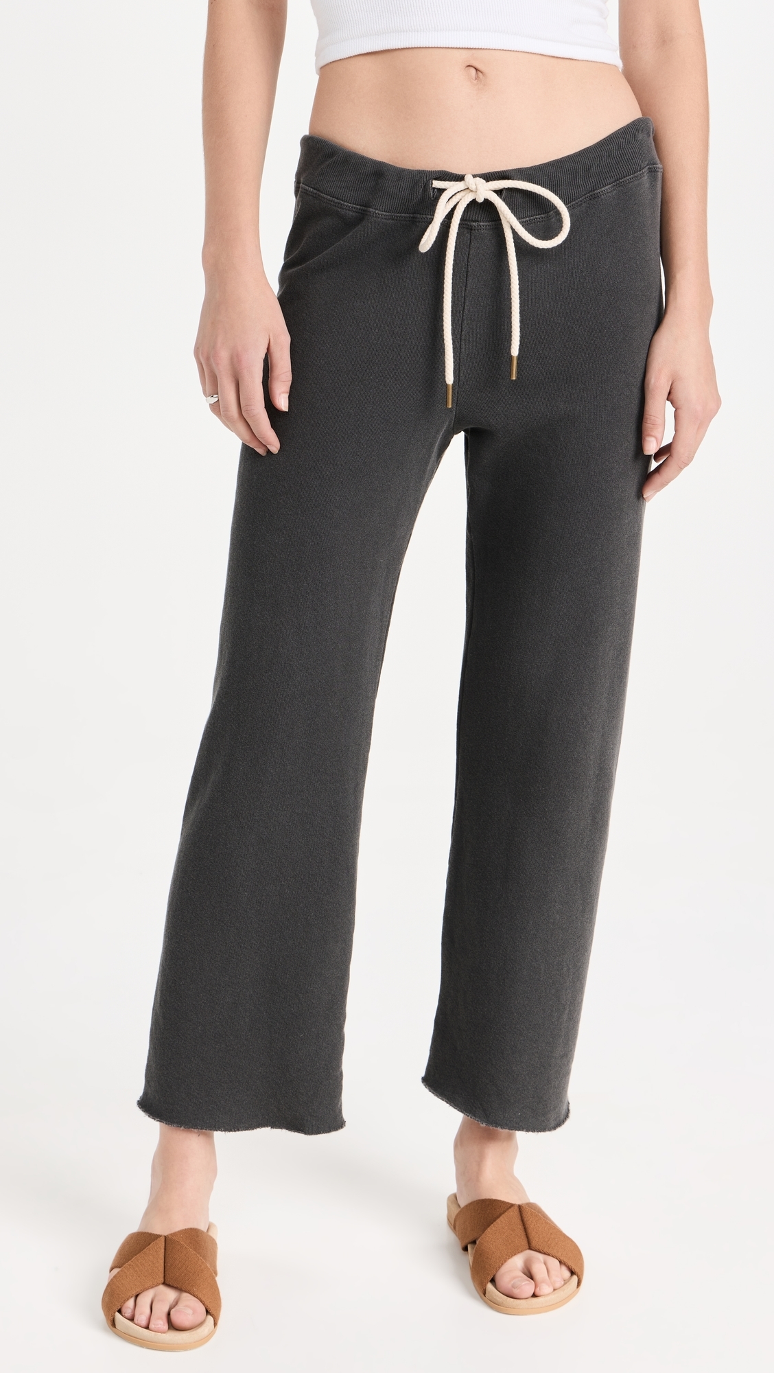 The Wide Leg Cropped Sweatpants Washed Black
