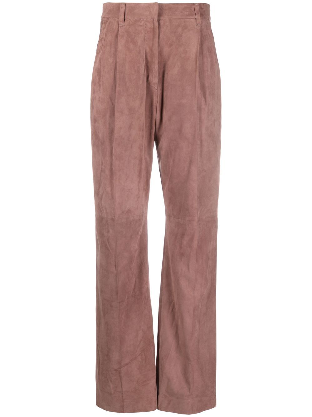 Pink Loose Suede Trousers In Calf Leather Woman