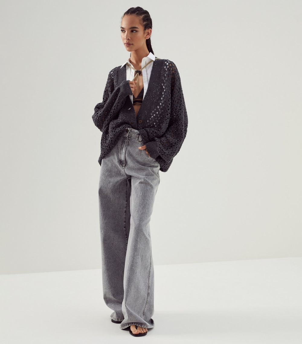 Sequin-Embellished Knitted Cardigan