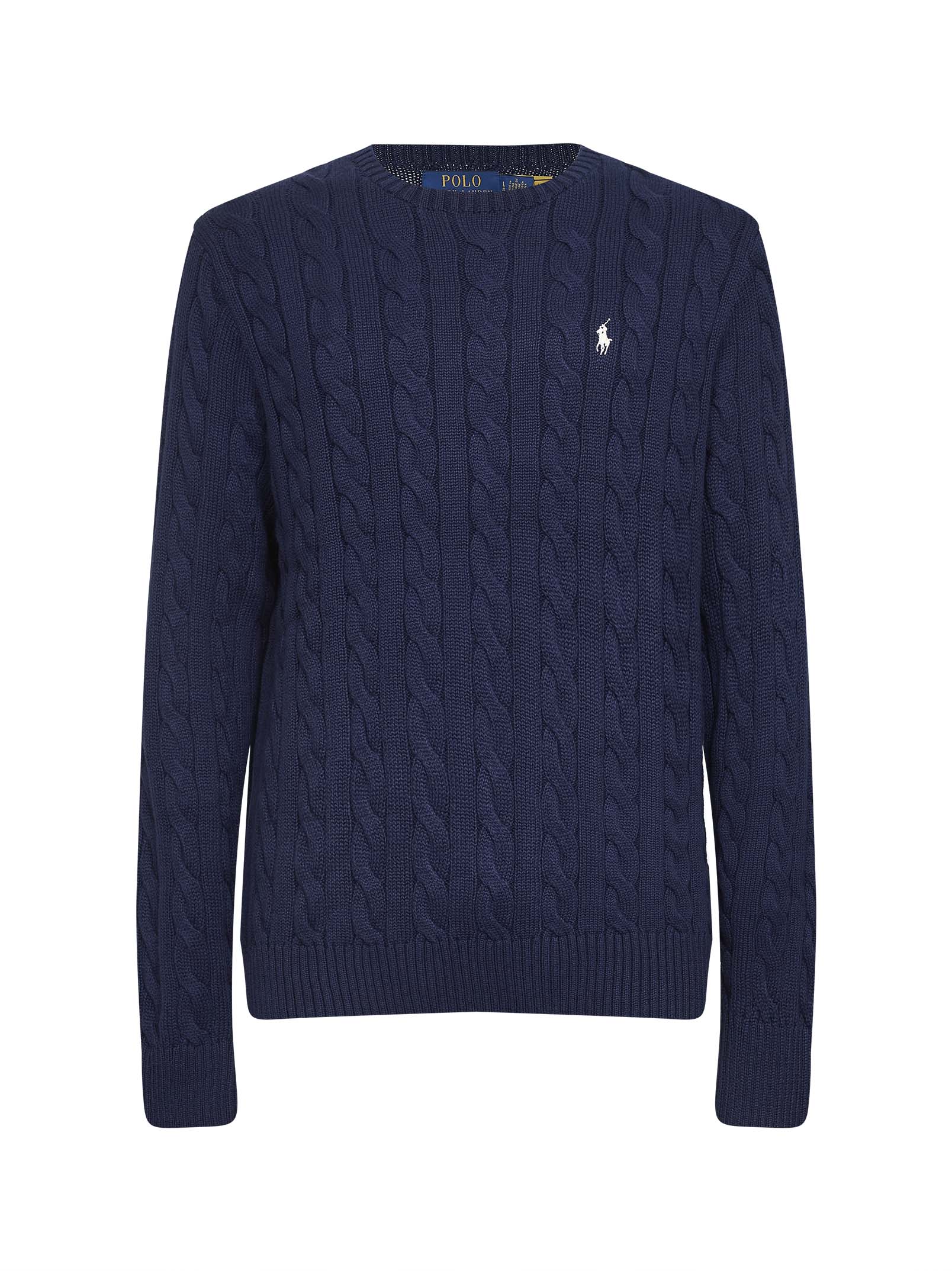 Cable Knit Cotton Sweater — Navy
