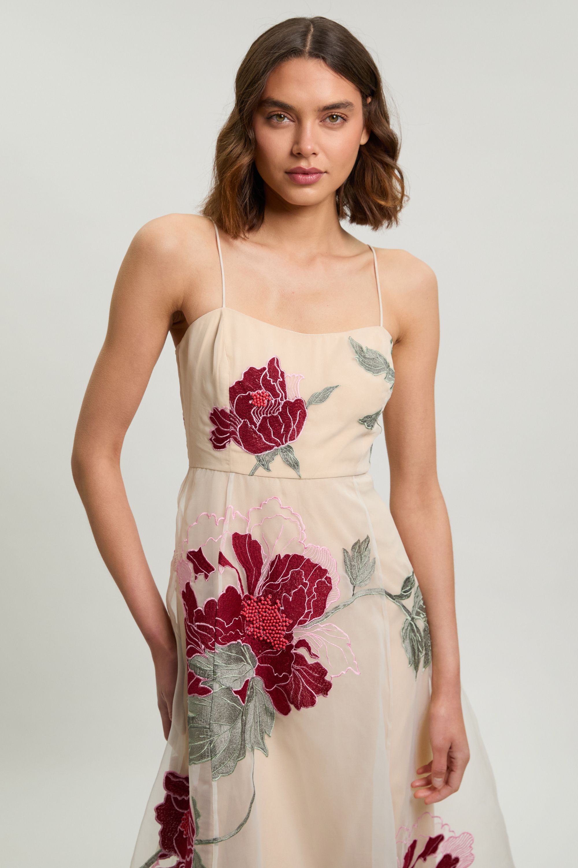 Karen Millen Womens Floral Embroidered Organza Bandeau Dress - Pink
