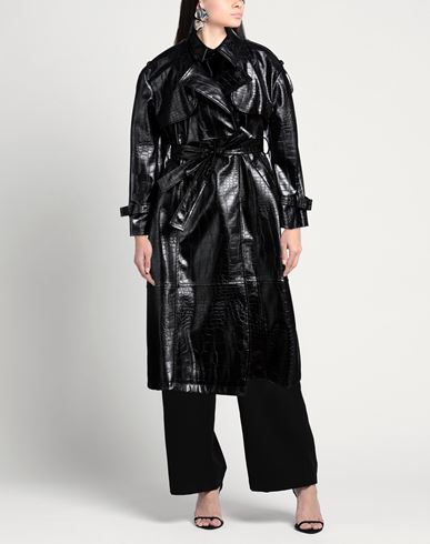 Woman Overcoat & Trench Coat Black Size 4 Polyurethane, Polyester