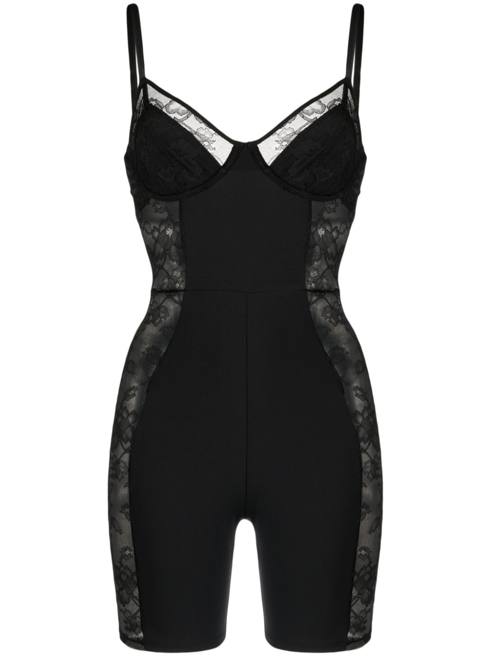 Floral-lace bustier-style playsuit - Black