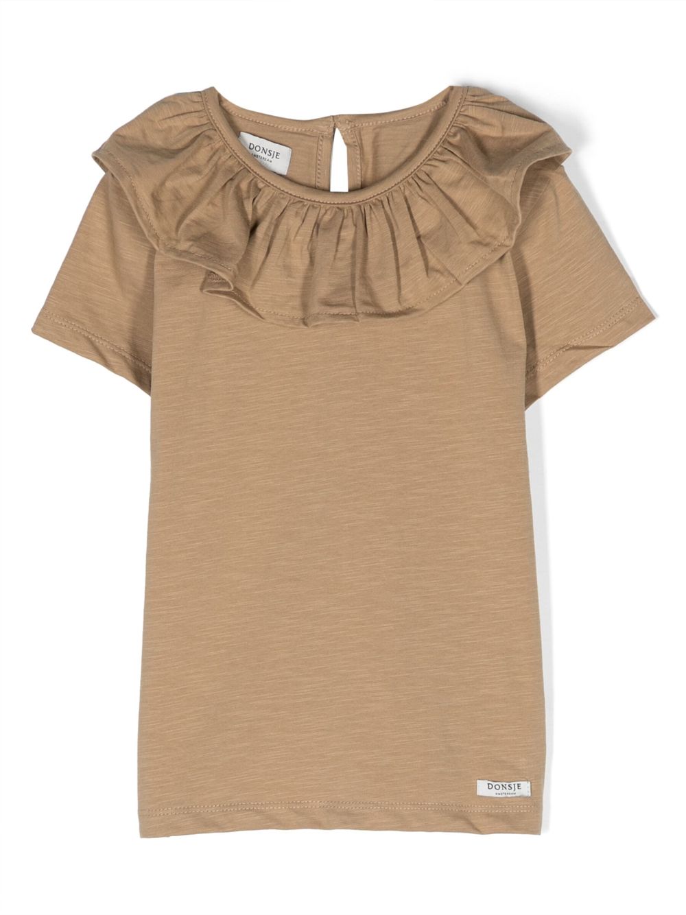Ruffle-collar stretch-cotton T-shirt - Brown