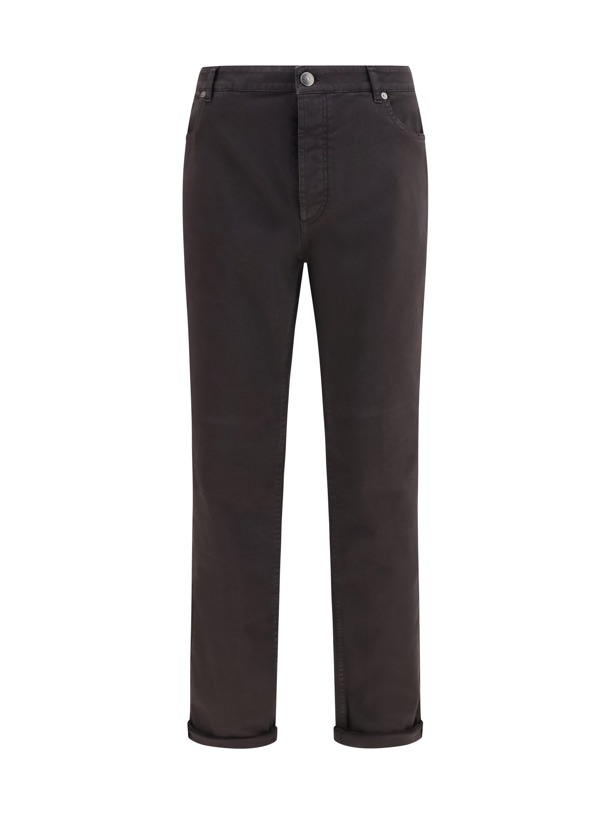 Turn-Up Hem Cotton Jeans — Brown