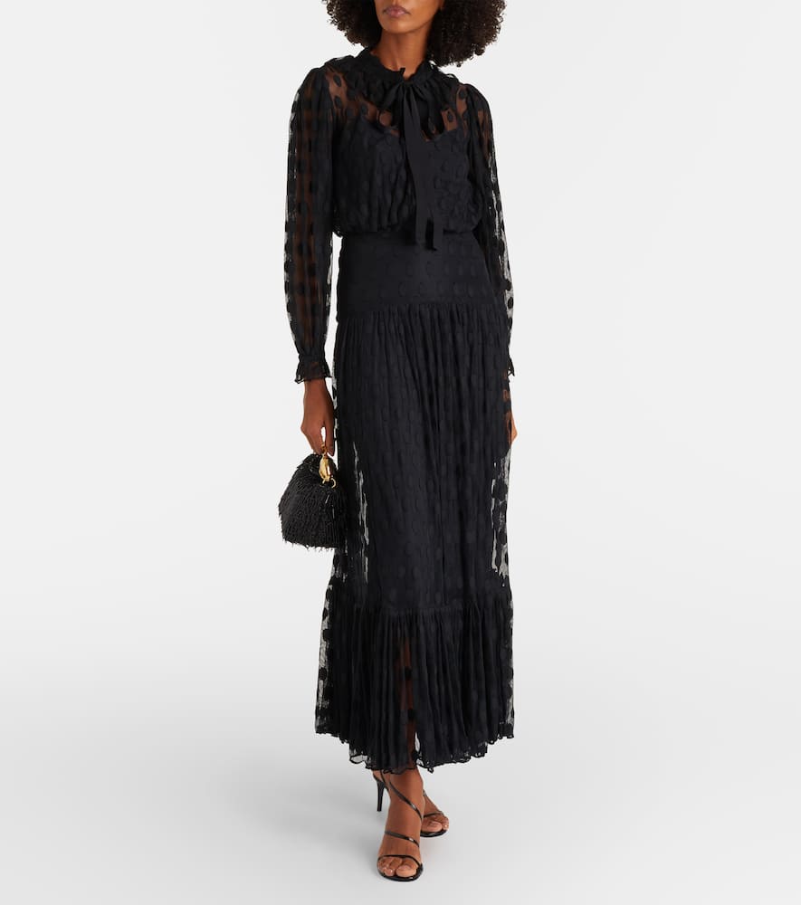 Soraya polka-dot tie-neck mesh maxi dress