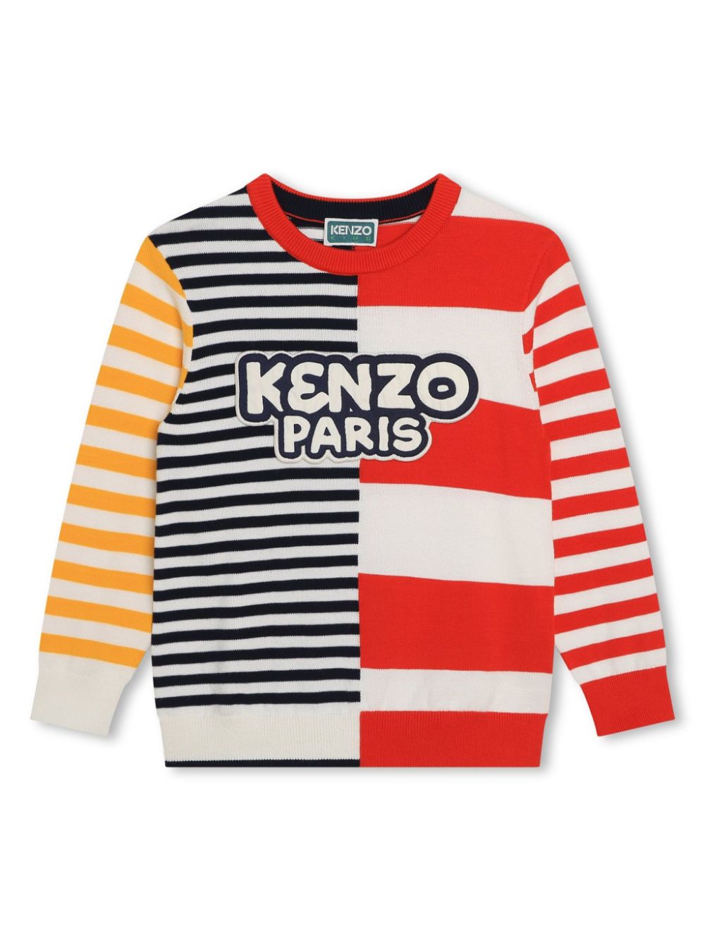 Logo-patch striped cotton jumper - Red