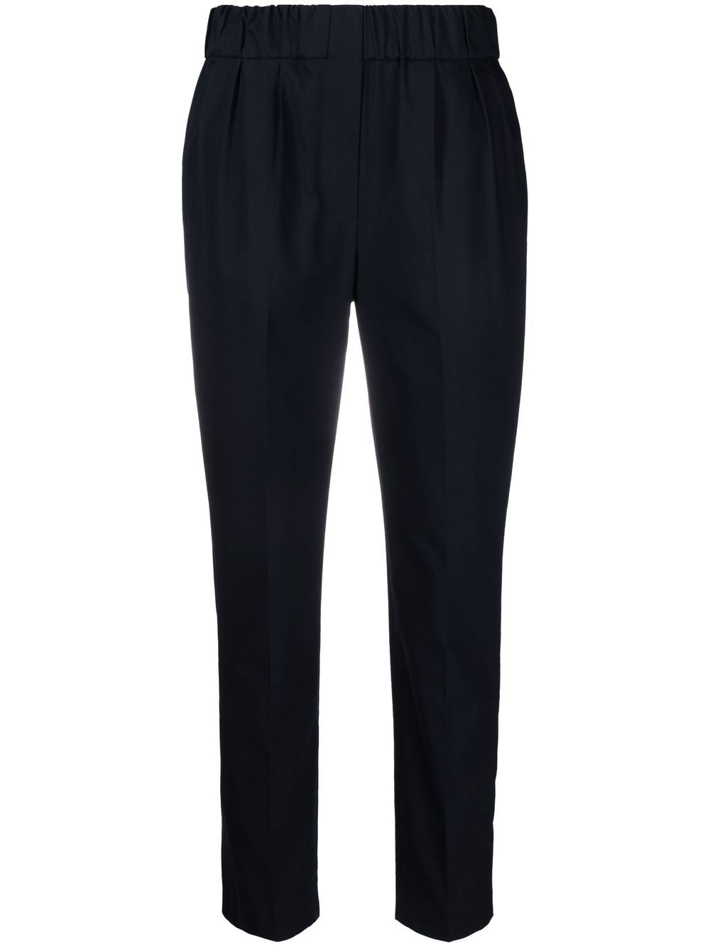 Stretch Cotton Trousers With Elastic Waistband And Small Pleats On The Front