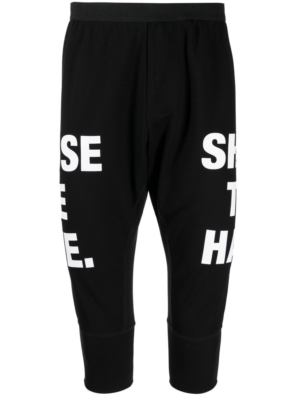 Slogan-print drop-crotch shorts - Black