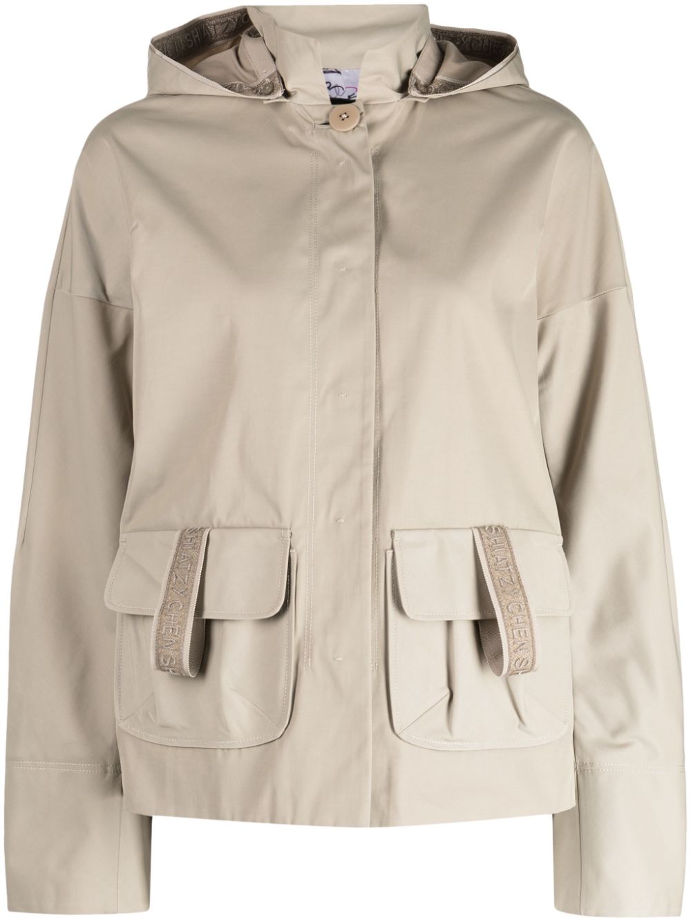 Logo-tape hooded bomber jacket - Neutrals