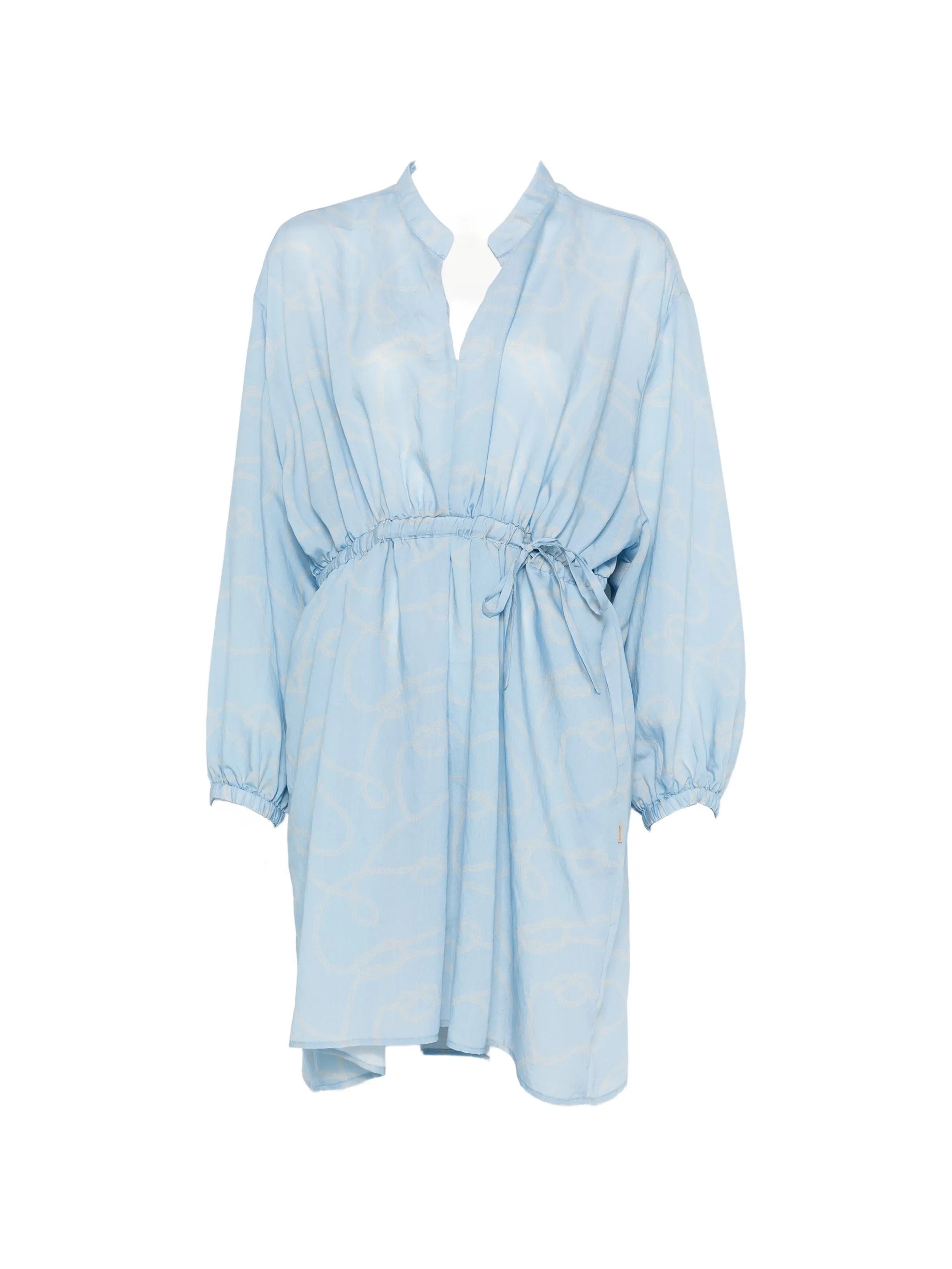 Wool-Feel Flowing Print Dress for Women with V-Neck, Drawstring Waist & Pockets