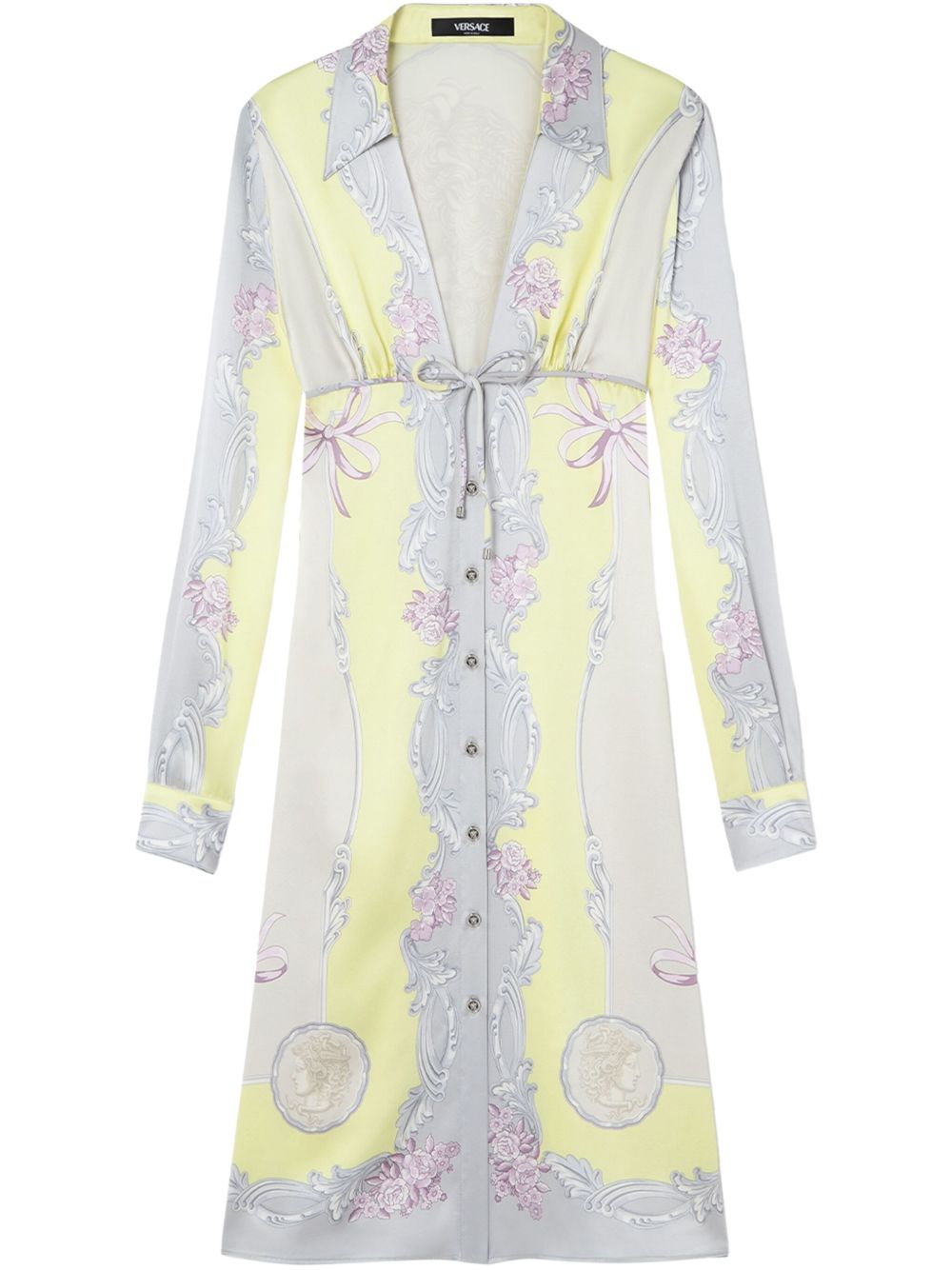 Versace Cameo silk midi shirt dress - Yellow