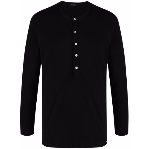 Round-neck Henley T-shirt - Black