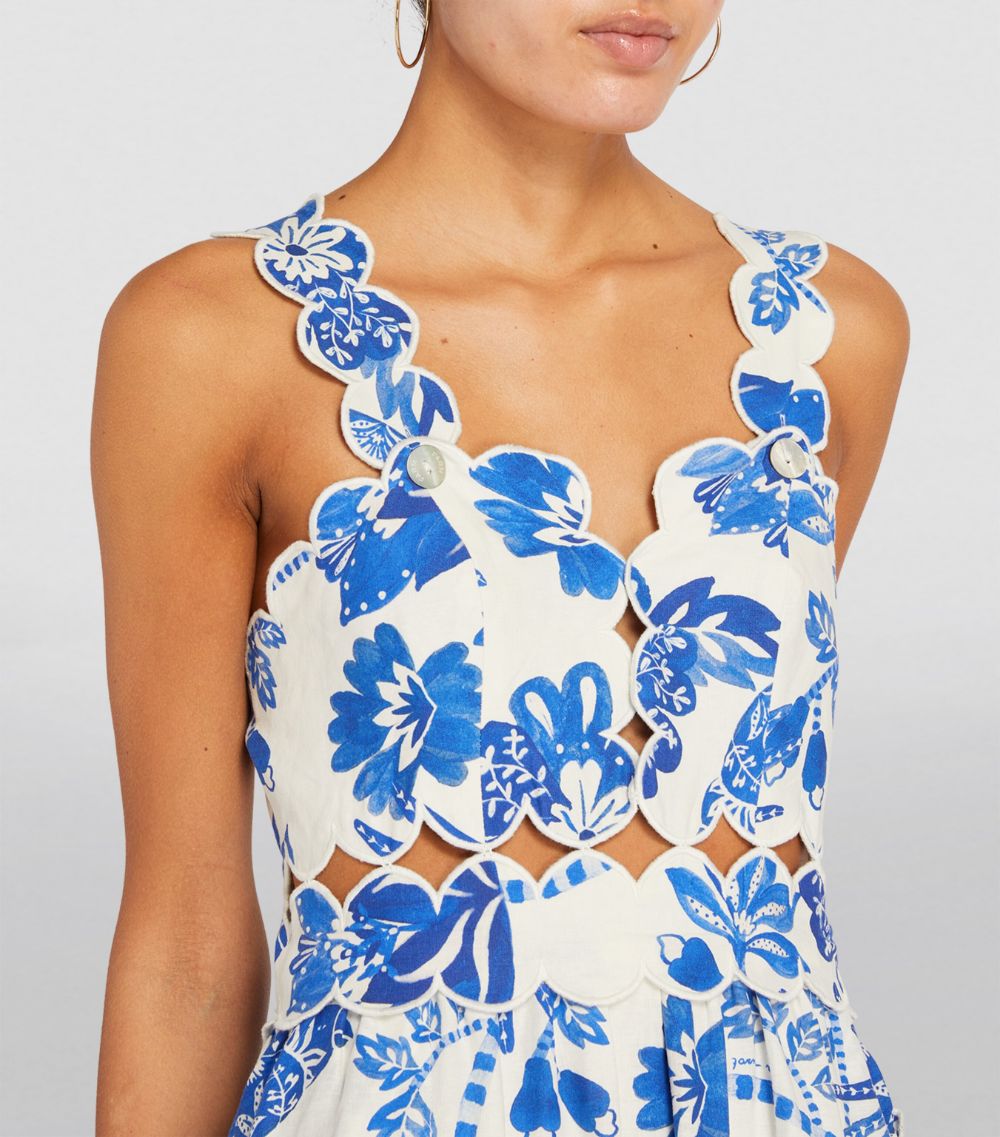 Scallop-Trim Printed Midi Dress