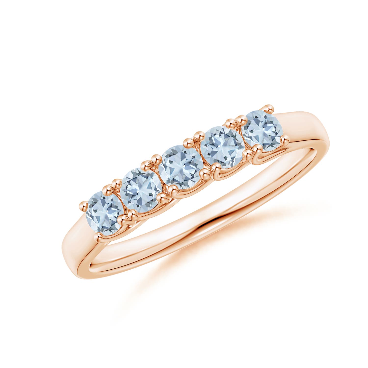 Angara 0.4 Carat Half Eternity Five Stone Aquamarine Wedding Ring in 14K Rose Gold