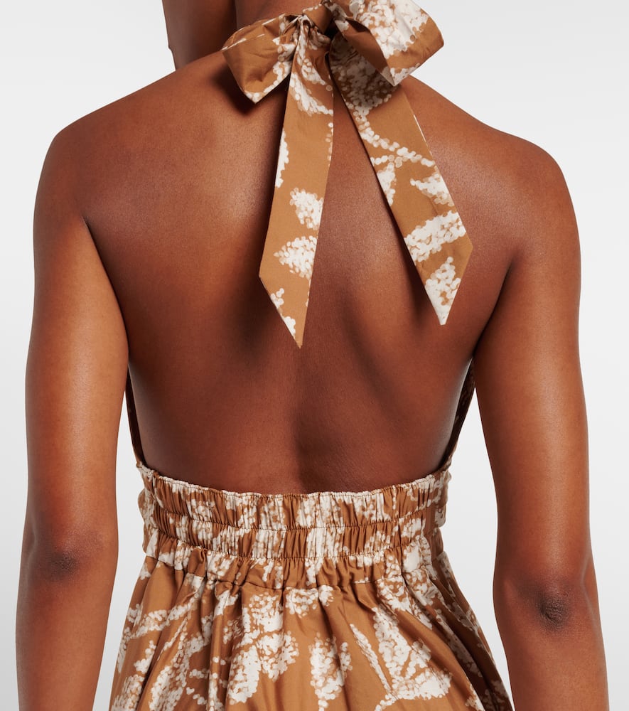 Halterneck printed cotton midi dress