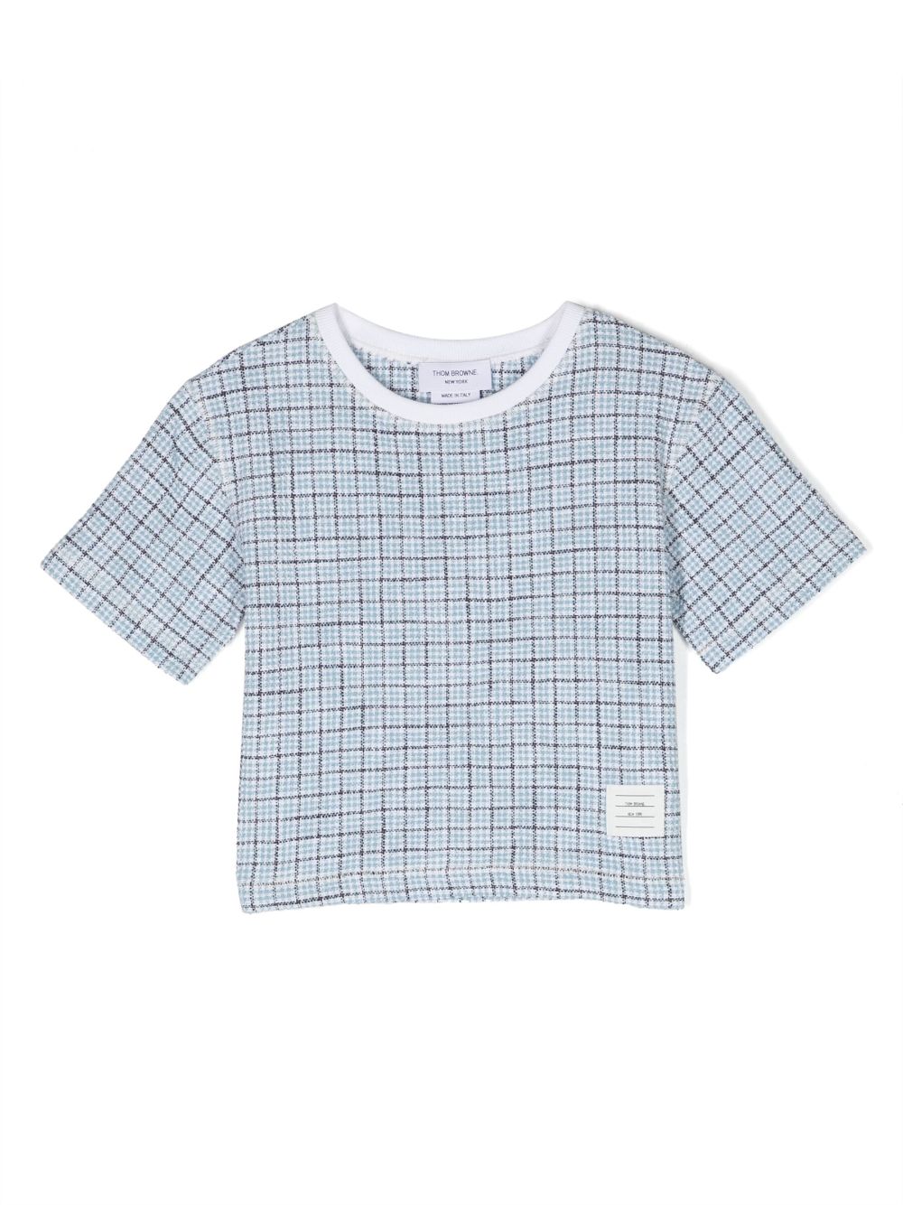 Plaid-pattern tweed T-shirt - Blue