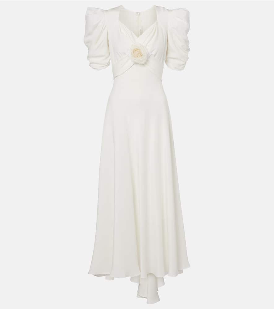 Floral-appliqué silk crêpe gown