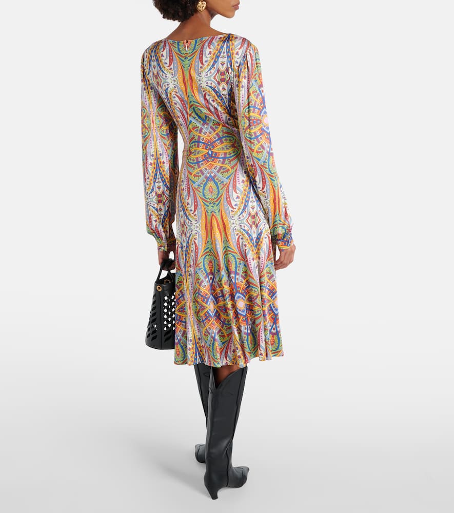 Printed gathered jersey midi dress