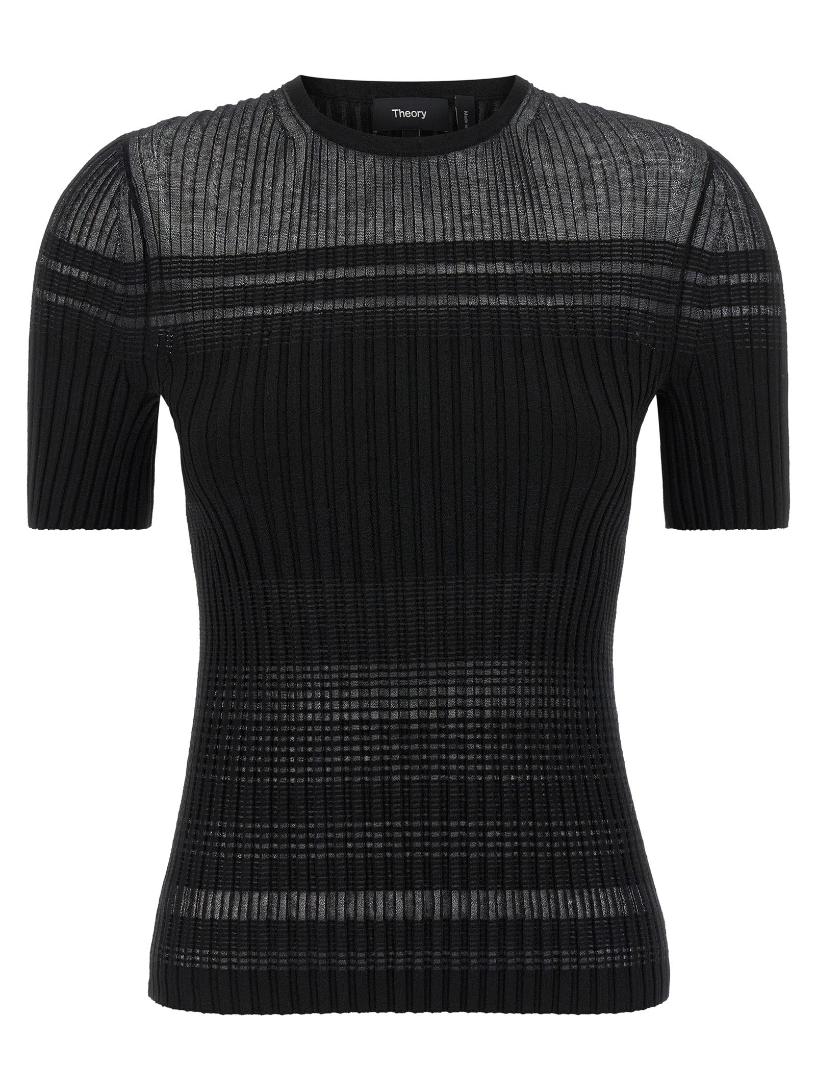 Ribbed Viscose-Cotton Blend T-shirt — Black