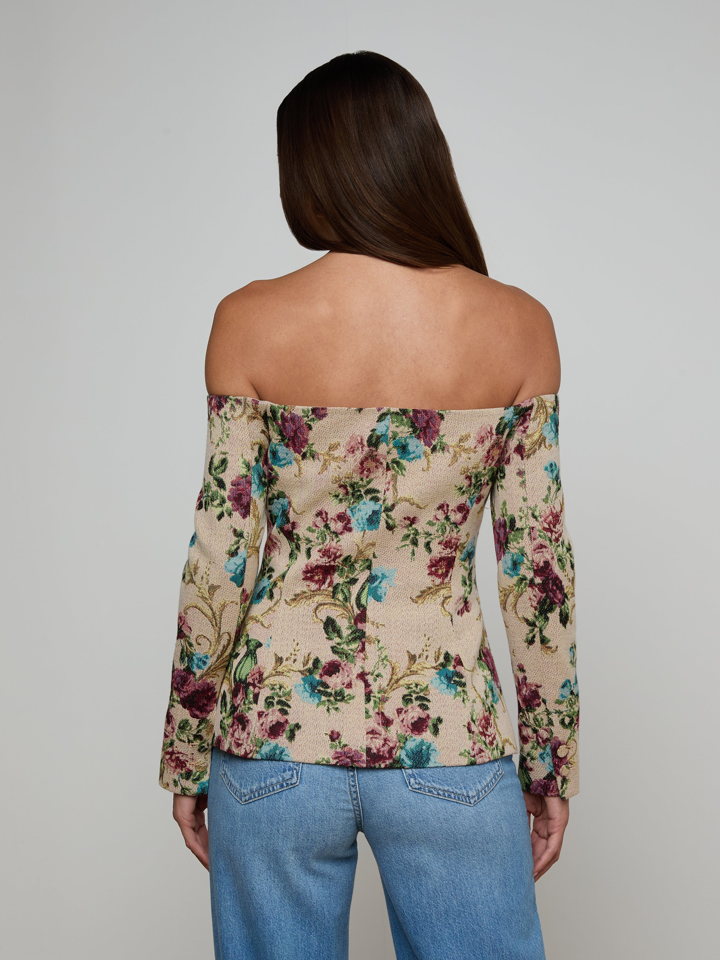 Alice Blazer Top In Multi Floral Tapestry