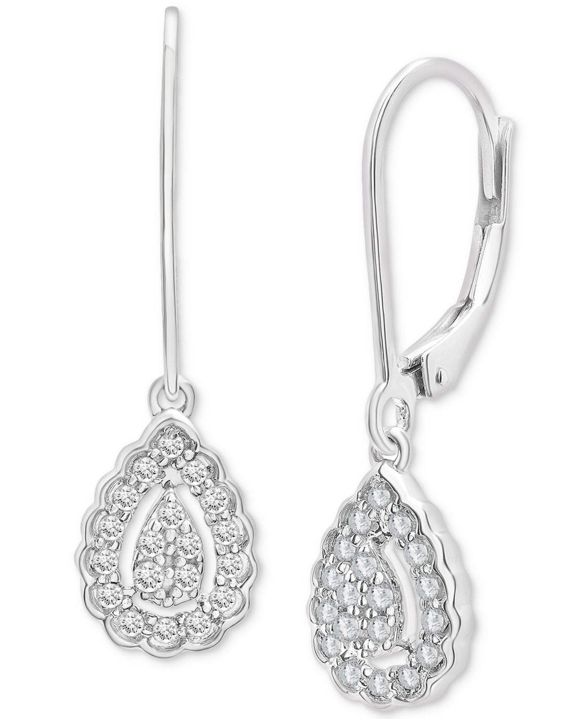 Diamond Teardrop Halo Cluster Leverback Drop Earrings (1/4 ct. t.w.) in Sterling Silver, Created for Sterling Silver