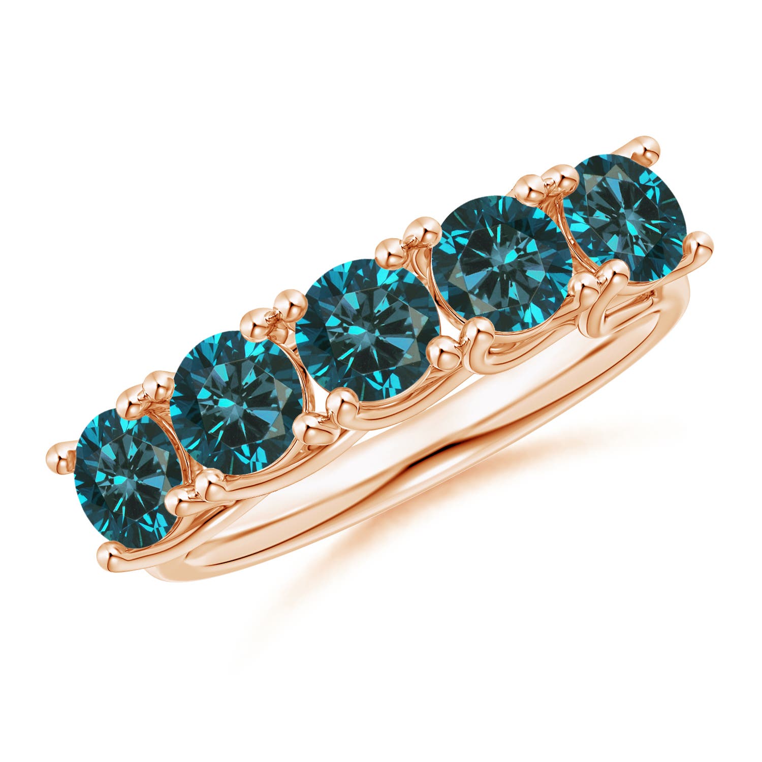 Angara 1.75 Carats Half Eternity Five Stone Enhanced Blue Diamond Wedding Ring in 18K Rose Gold