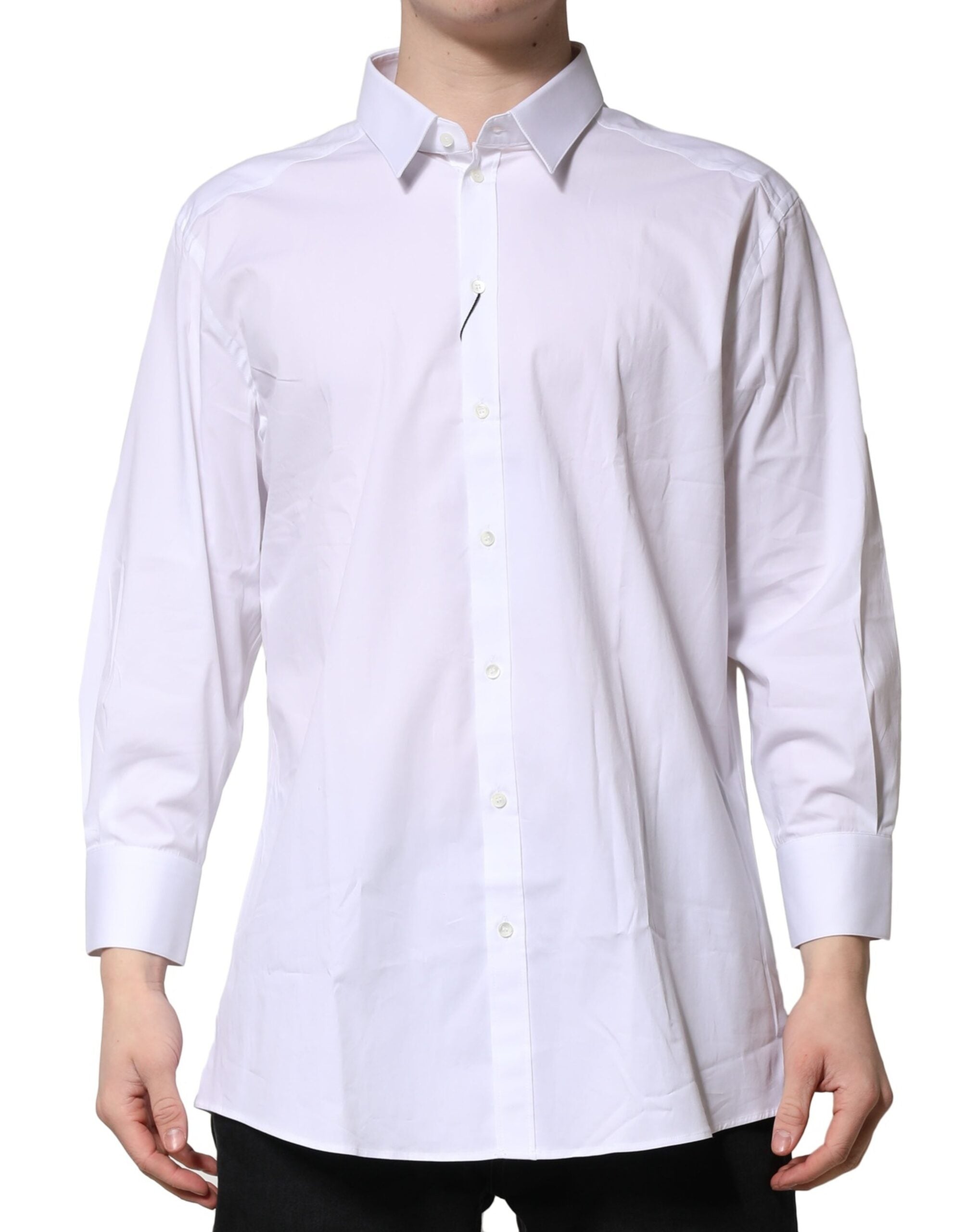 Cotton-Elastane Dress Shirt Shirt — White