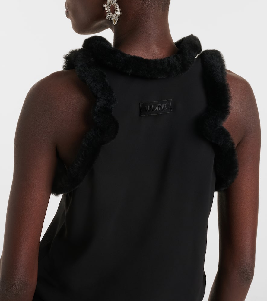 Faux fur-trimmed midi dress
