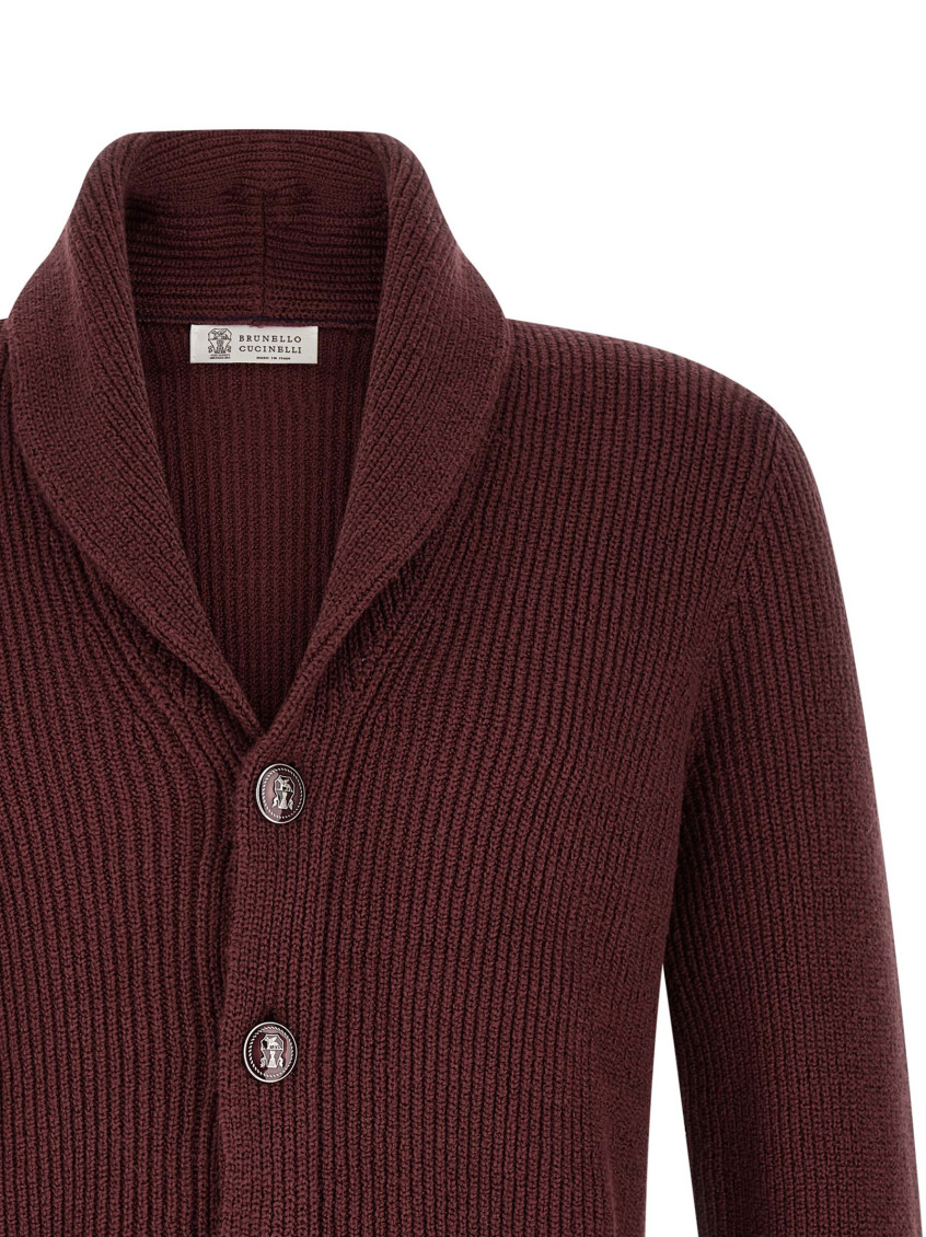 Brunello Cucinelli - cotton cardigan shawl collar ribbed pocket