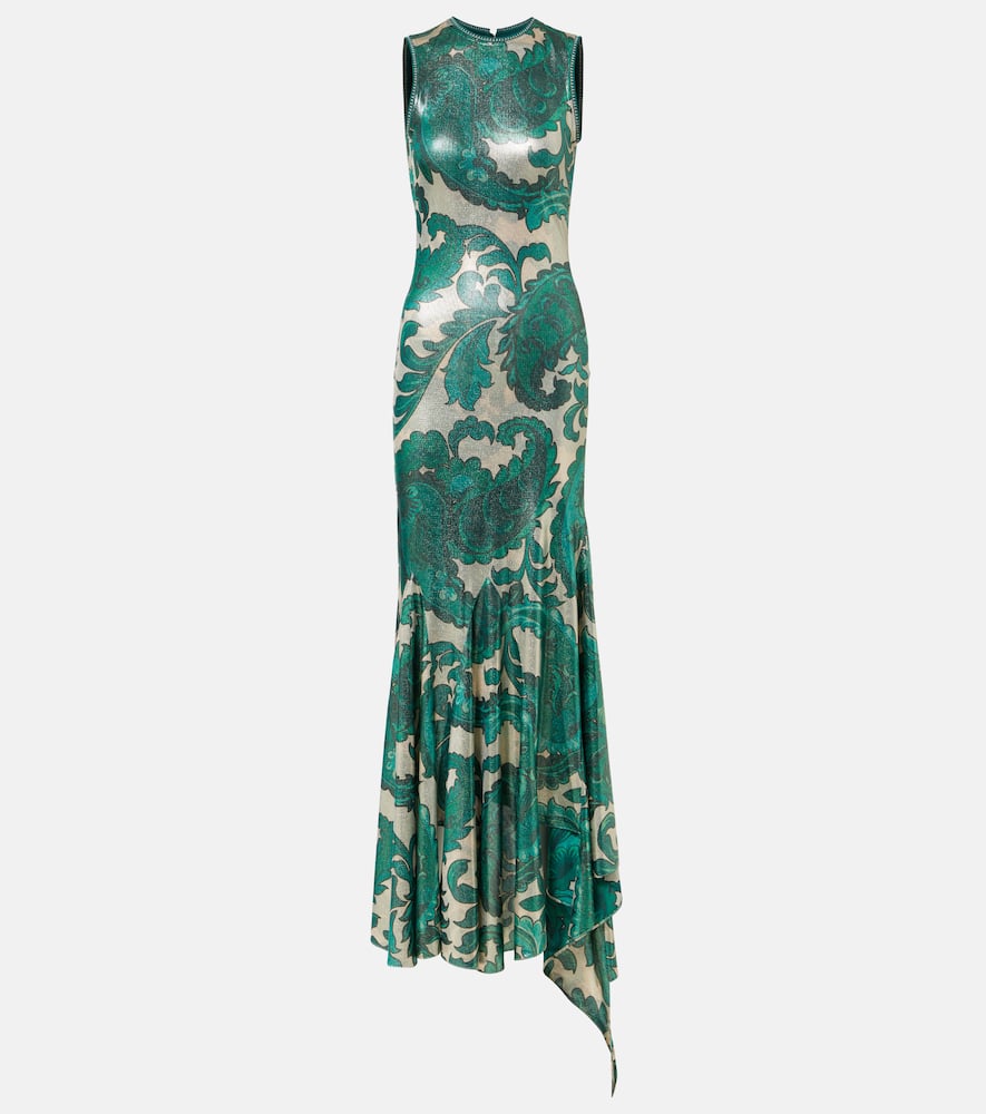 Paisley open-back lamé maxi dress