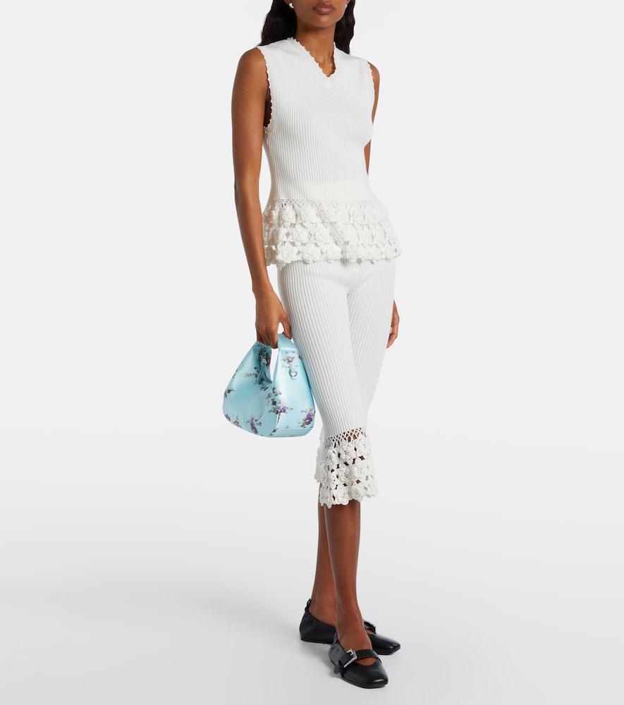 Crochet-trimmed ribbed cotton-blend capri pants