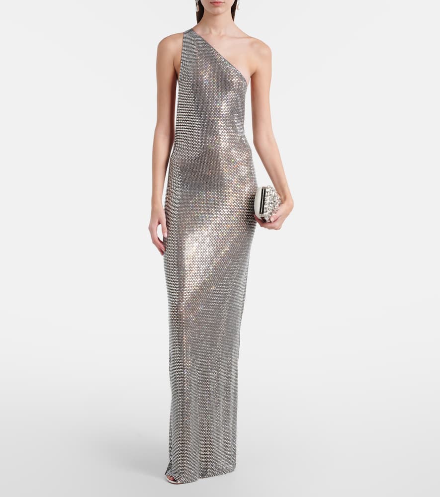 Embellished one-shoulder gown