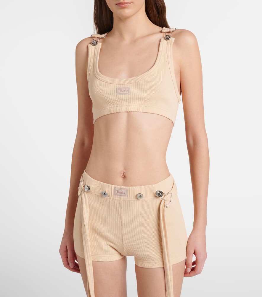 Ribbed-knit cotton bra top