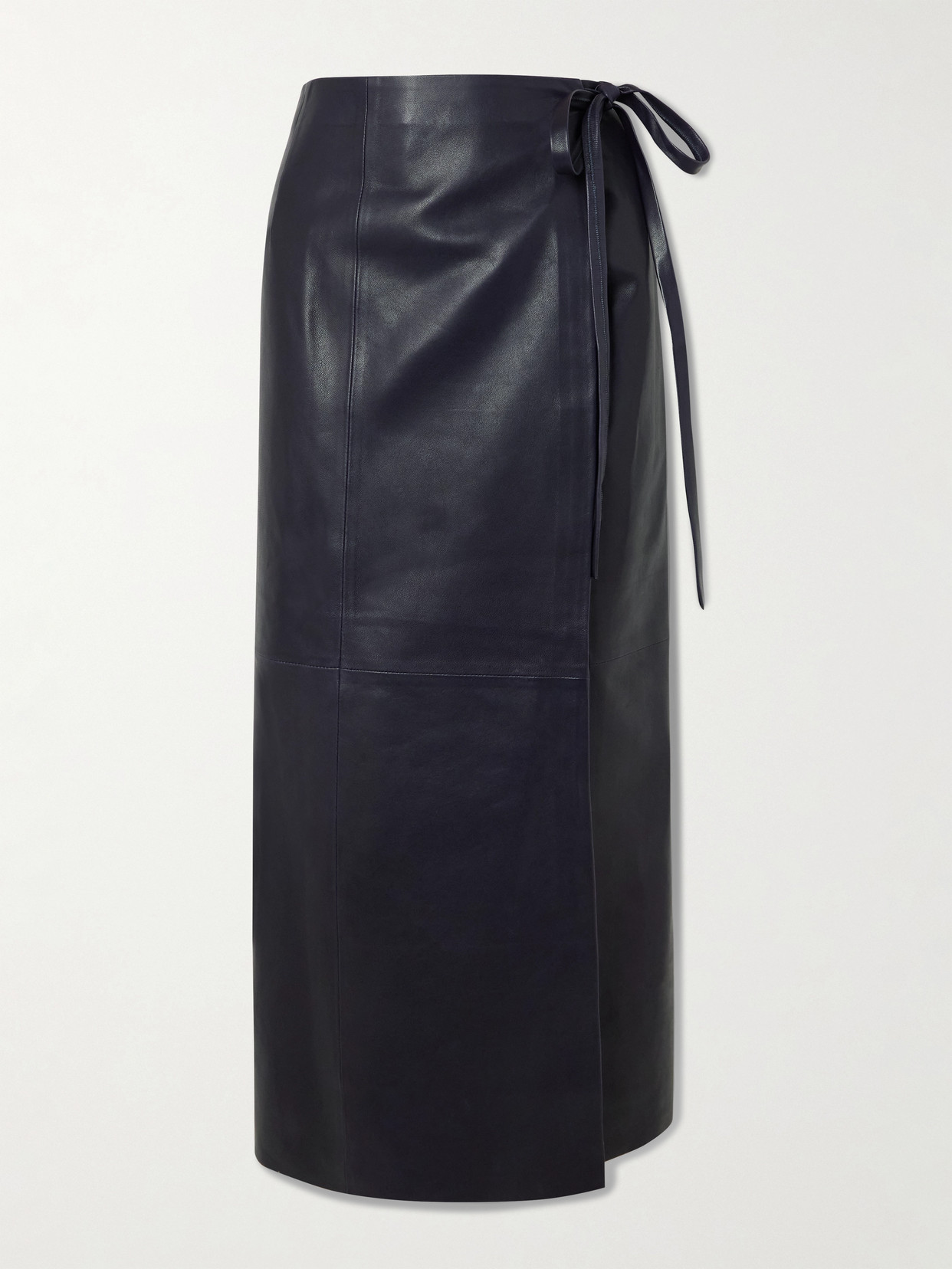 Paneled Leather Maxi Wrap Skirt - Blue